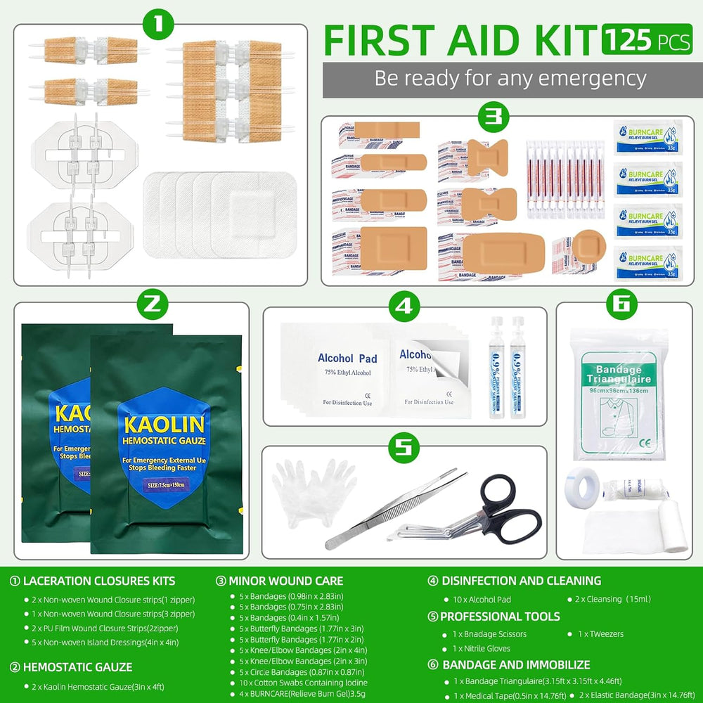 First Aid Kit for Car,Travel,Home- Includes Zip Stitch Wound Closure Strips (...