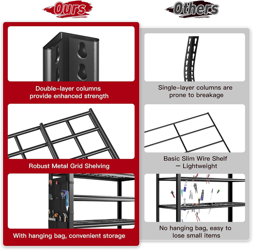 REIBII Storage Shelves,Heavy Duty Garage Shelving with Tool Bag For DIYers