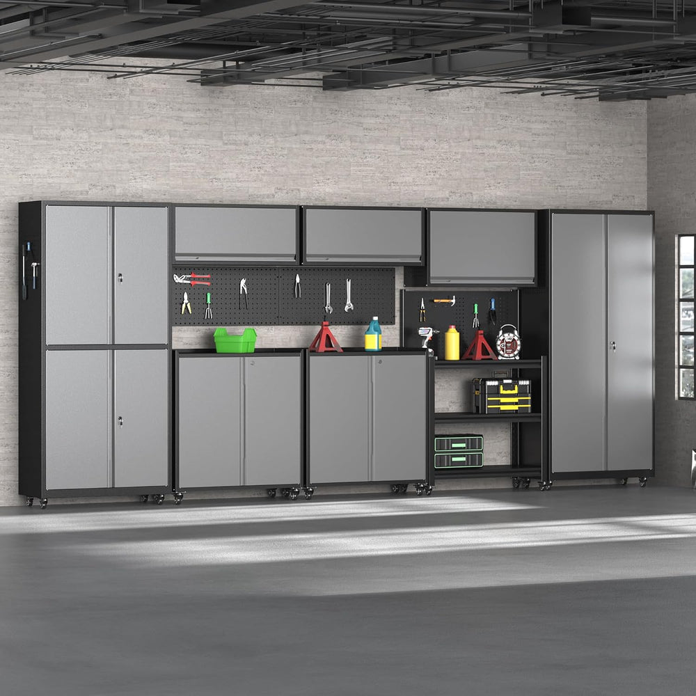 Metal Garage Storage Cabinets System, 8 Piece Workshop Steel Cabinet Set, Rol...