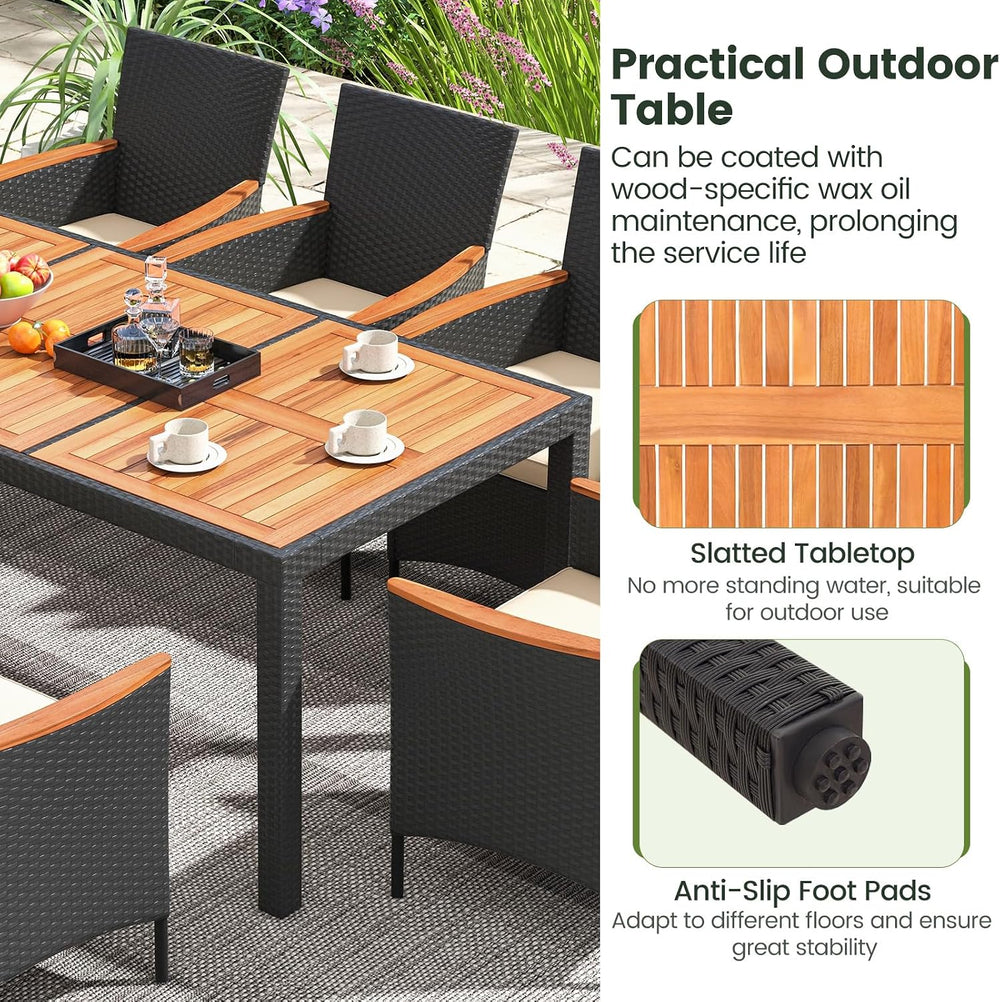Tangkula 9 Pieces Rattan Outdoor Dining Set for 8, Outdoor Acacia Wood Table ...