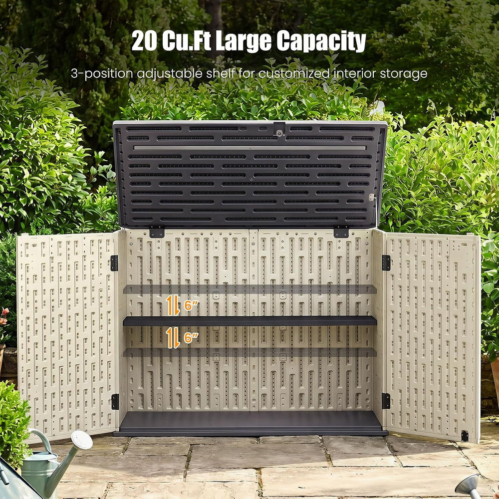 DREAMADE Horizontal Outdoor Storage Cabinet, 20 Cu.Ft Resin Shed, Beige