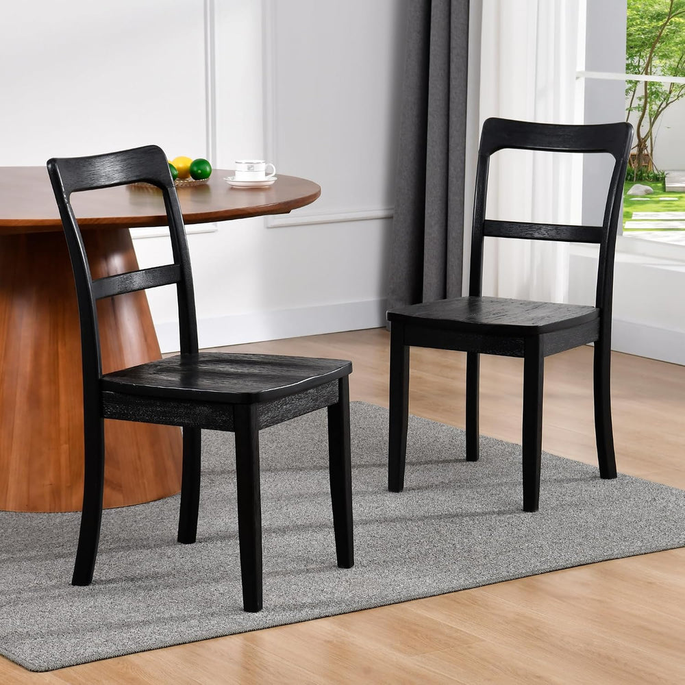 DUHOME Black Wooden Dining Chairs Set of 2,Ladder Back Kitchen Chairs