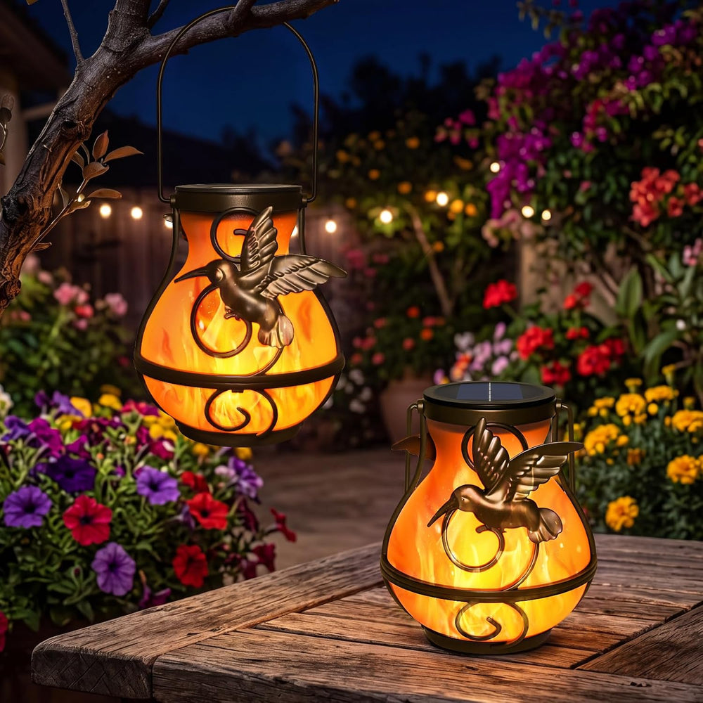 2 Pack Solar Lanterns Outdoor Waterproof, Plastic Flickering Flame Lights wit...