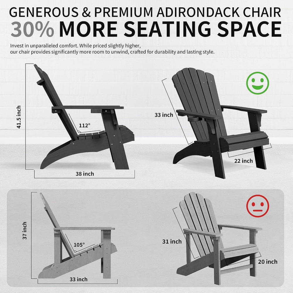 Psilvam Adirondack Chairs Set of 2 with Cup Holder,Oversized, Black