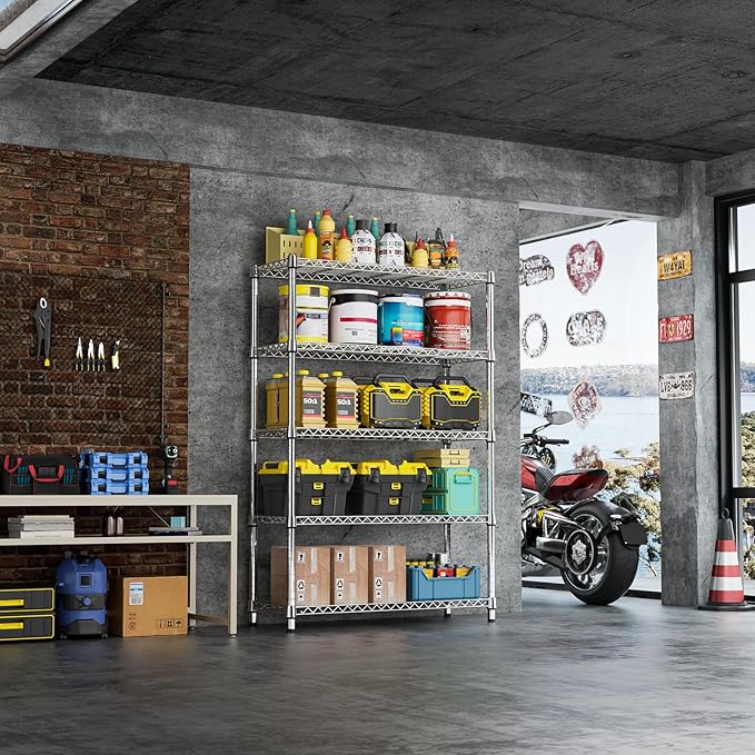 IZEUK 1750LBS Garage Shelving Wide Storage Shelves 5 Tier Metal Shelves Heavy...