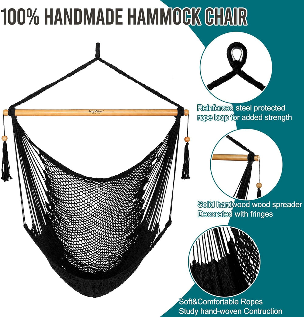 JoyView Hanging Hammock Chair, Caribbean Rope Swing Chair Wood Spreader Bar
