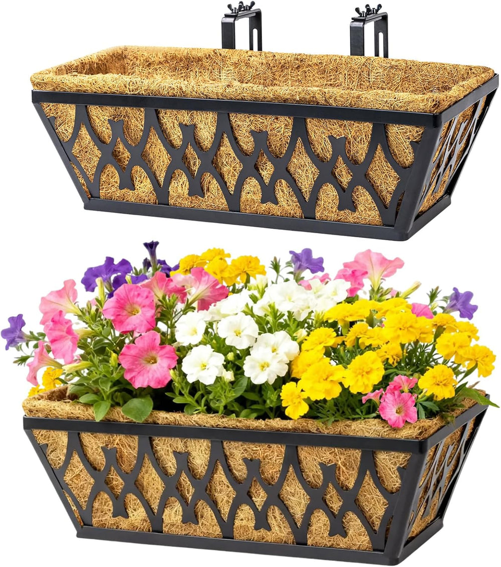2 Pack 16 Inch Window Boxes Planters Railing Planter Box with Adjustable Brac...