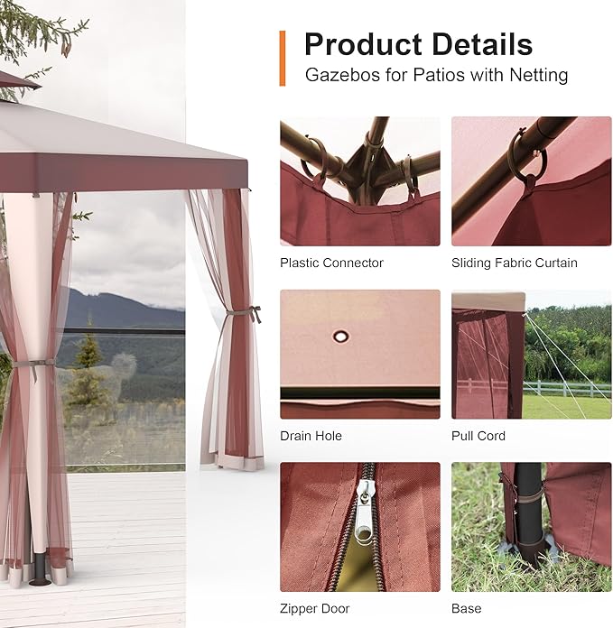 Patio Gazebo Tent Outdoor Canopy Shelter 10'x10' with Removable Netti...