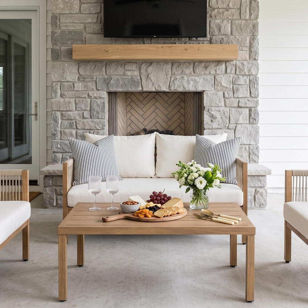Wicker Patio Sofa Furniture Outdoor Loveseat Balcony Couch, Beige