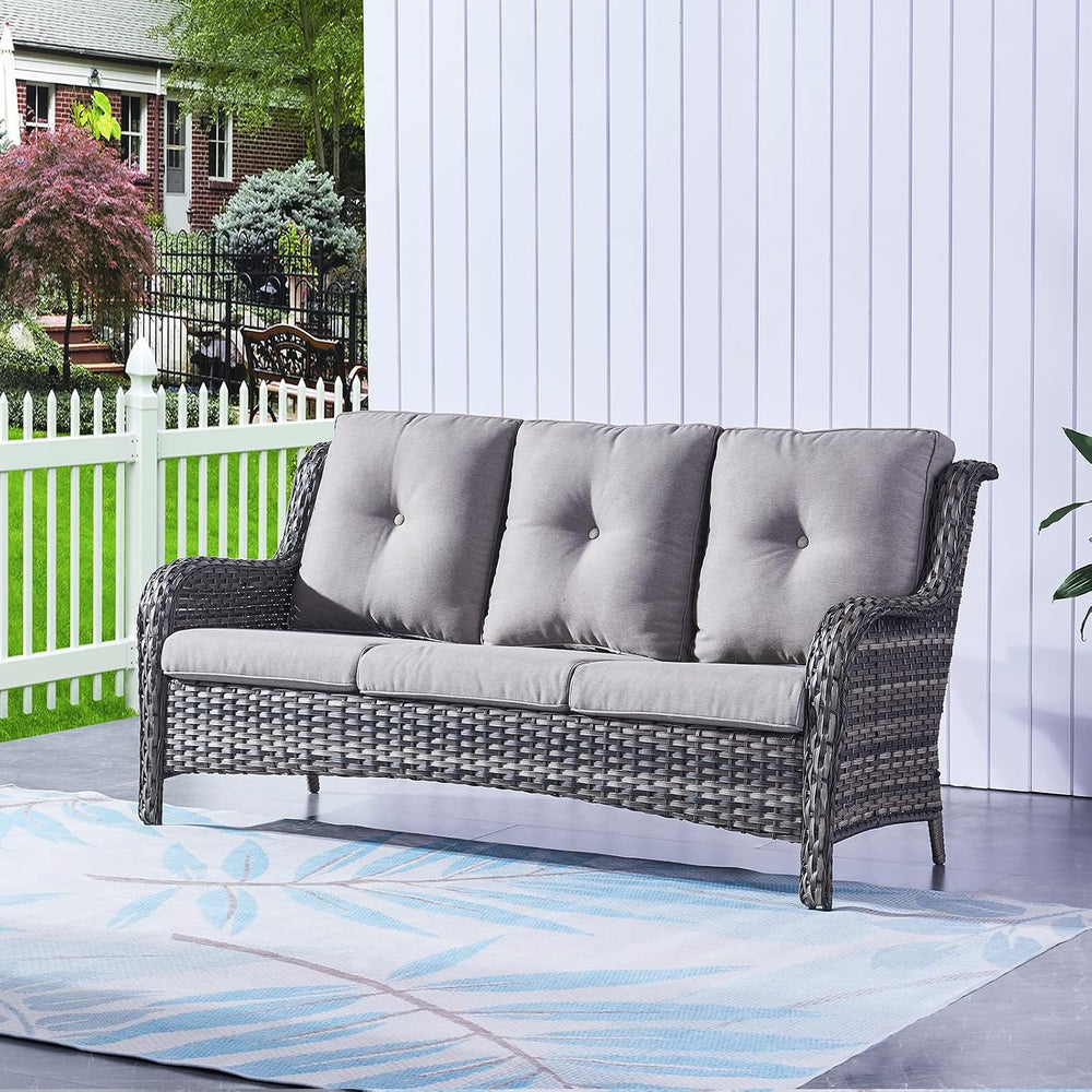 3-Seat Outdoor Wicker Sofa PE Rattan Patio Couch with Cushions,Deep Seat High...