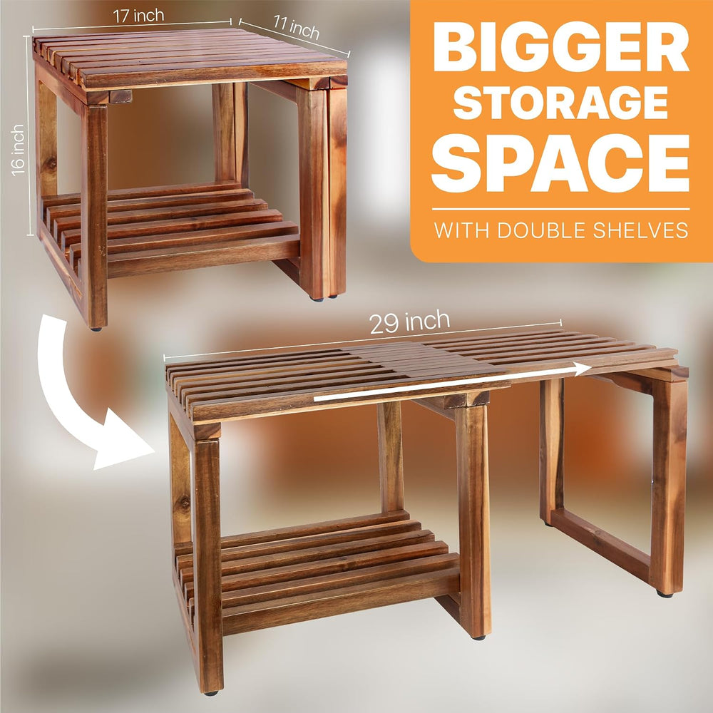 Adjustable Length 29 Inches Shower Stool Bench Chair Waterproof with Storage ...