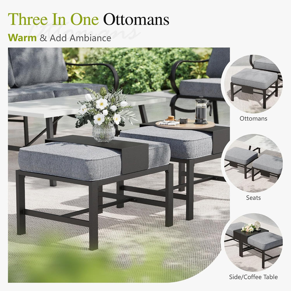 Sophia & William 8 Piece Metal Patio Furniture Set with Fire Pit Table,Gray