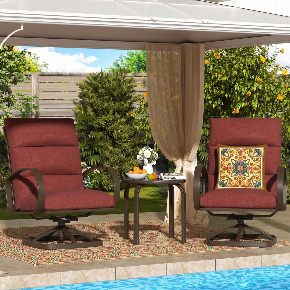 3 Piece High Back Patio Bistro Set, Outdoor Swivel Rocker Chair, Burgundy