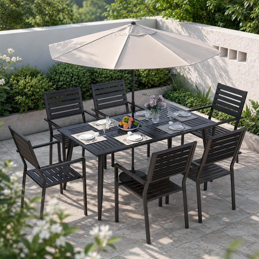 Pamapic 7-Piece HDPE Outdoor Dining Set, All-Weather Patio Furniture Set with...