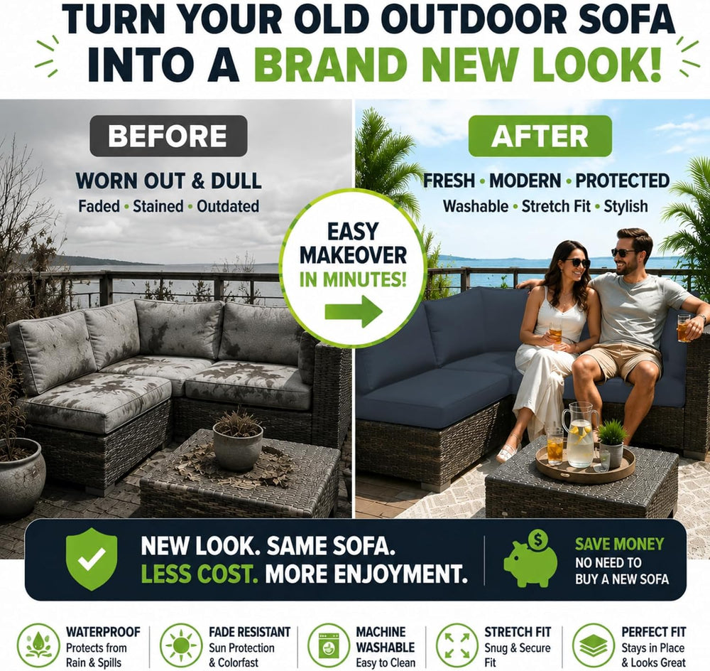 12 Pcs Outdoor Cushion Covers, Patio Sofa Cushion Covers Replacement