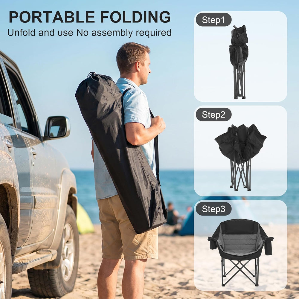 Heavy Duty Padded Camping Chair for Adults, Oversized Outdoor Camping Chair
