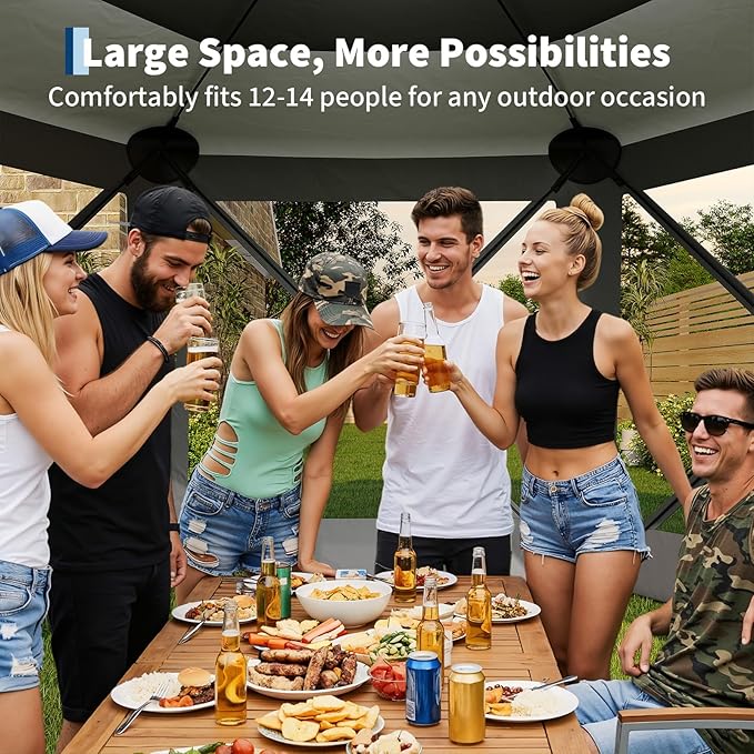 13x13FT 6-Sided Pop Up Gazebo Tent，One-Push Setup Canopy Tent with Removable ...