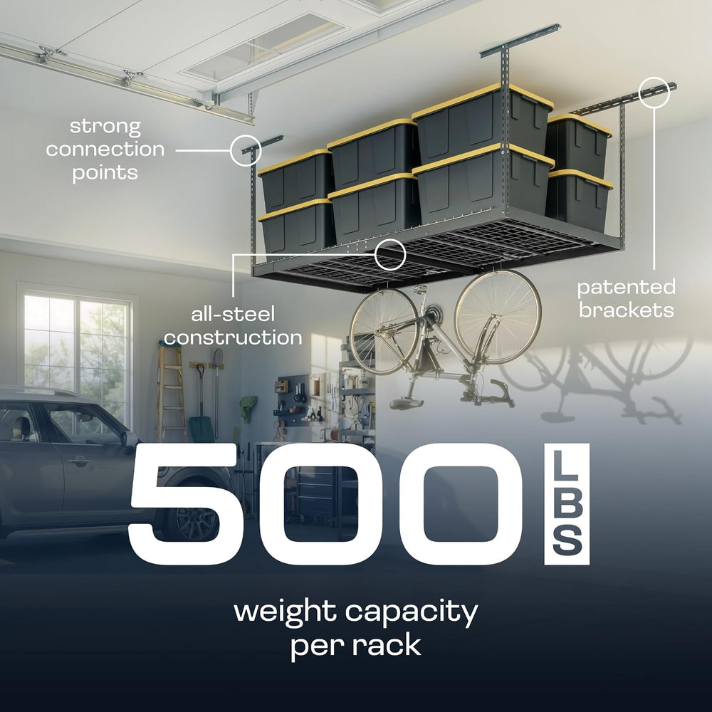 MonsterRAX 2-Pack 4x8 Overhead Garage Storage Rack, Hammertone