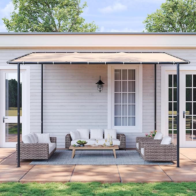 Aoxun 10x12 Lean to Gazebo Outdoor Pergola with Water Resistant & UV-Resi...