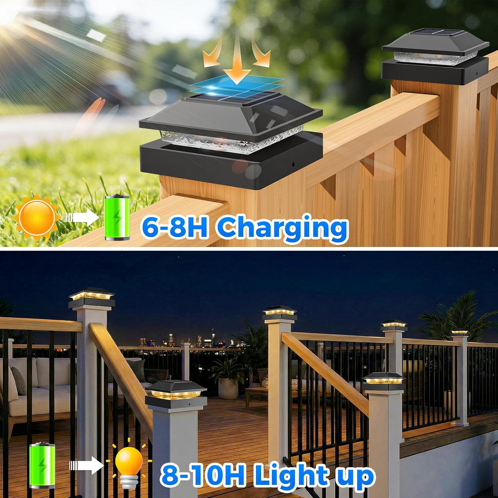 Peasur 4x4 Solar Post Cap Lights 10 Pack,2 Modes Post Lights Solar Powered