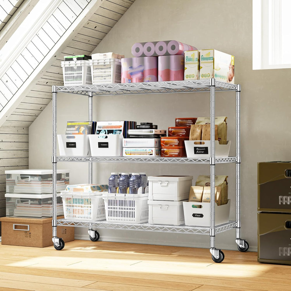 DurayLoly 45" W 3-Tier Metal Shelf on Wheels,450lbs,Kitchen, Laundry,Garage