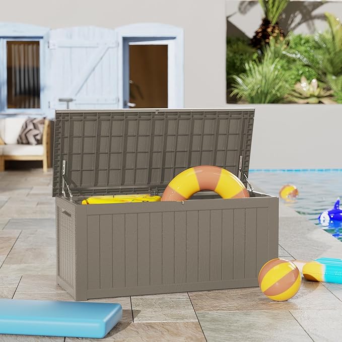 TARKARI 270 Gallon Lockable Resin Deck Box, Waterproof & UV-Resistant Out...