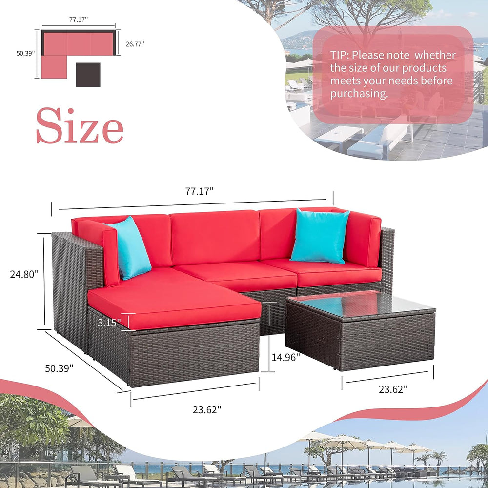 Shintenchi 5 Pieces Patio Furniture Sets Outdoor All-Weather Sectional Patio ...