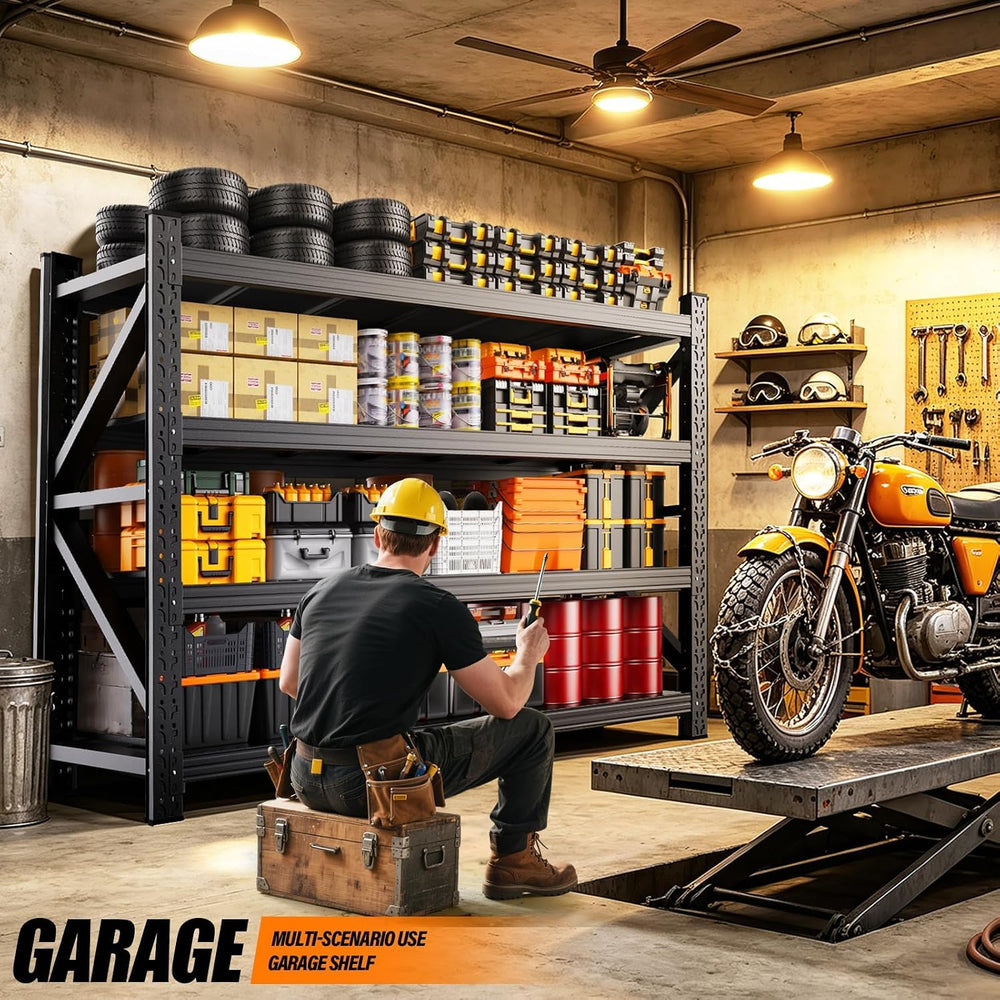 79" W Garage Shelving Heavy Duty Garage Shelves, 4-Tier Garage Storage S...