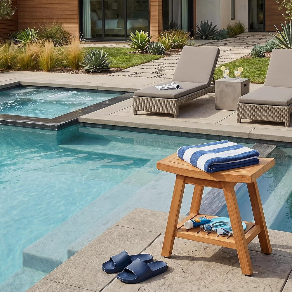 Asta SpaTeak Saba Solid Teak Indoor Outdoor Shower/Bath/Spa Bench with Bottom...