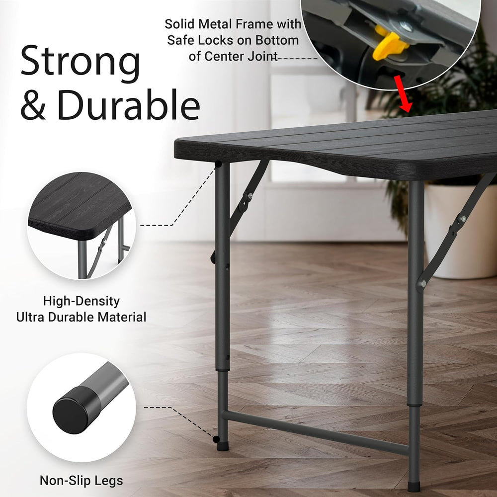 2 PACK of 4 Feet Foldable Table Adjustable Height with Built in Handle, Steel...