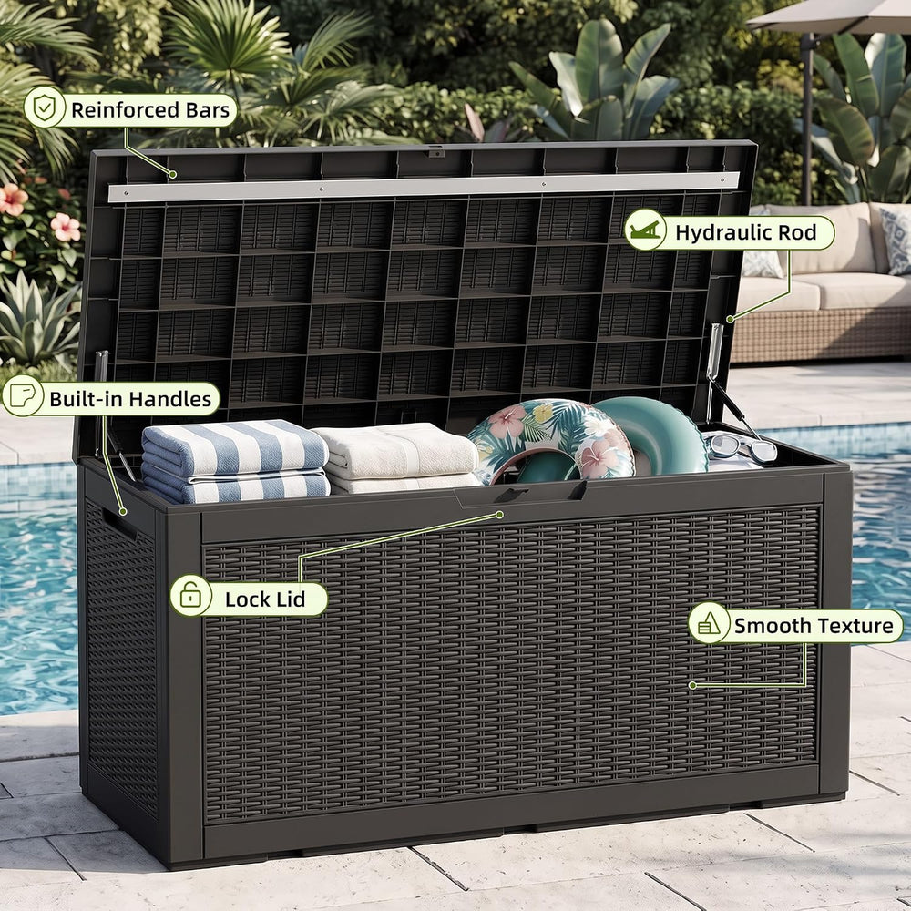ROJIK 195 Gallon Deck Boxes Outdoor Waterproof Storage Box, Black