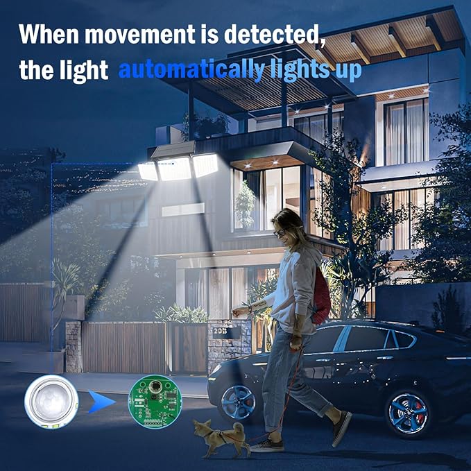 2500LM Solar Lights Outdoor with Motion Sensor,3 Head 270° Wide Angle Street ...
