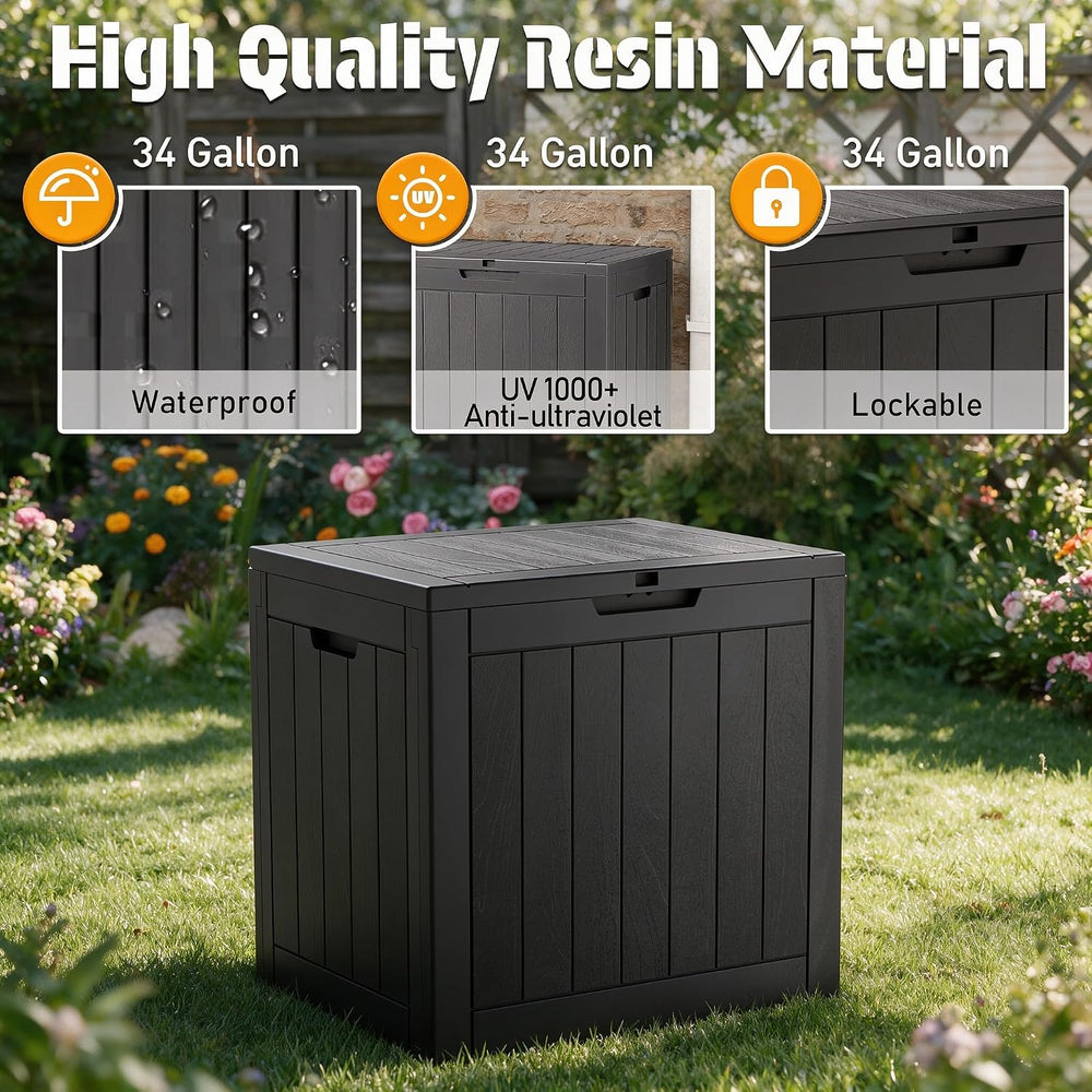 NUNU LAB 34 Gal Outdoor Storage Box Waterproof Lockable,Deck Box,Black