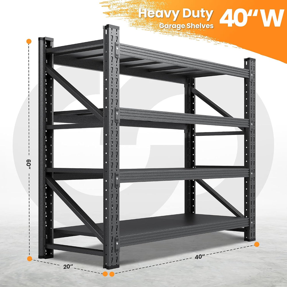40” Wide Heavy Duty Metal Garage Shelving, Adjustable Storage Shelf