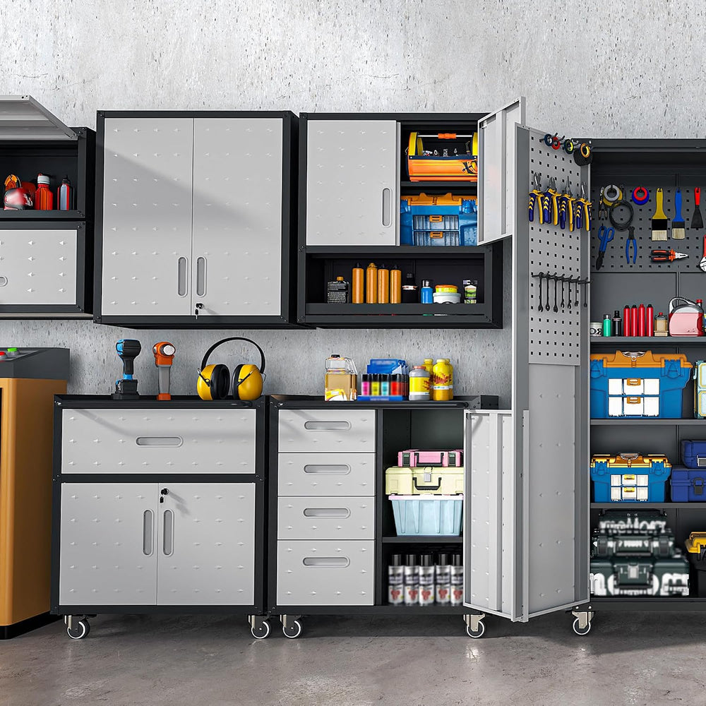 Garage Storage Cabinet System 8pcs Heavy Duty Workshop Set Wall Mount Cabinet...
