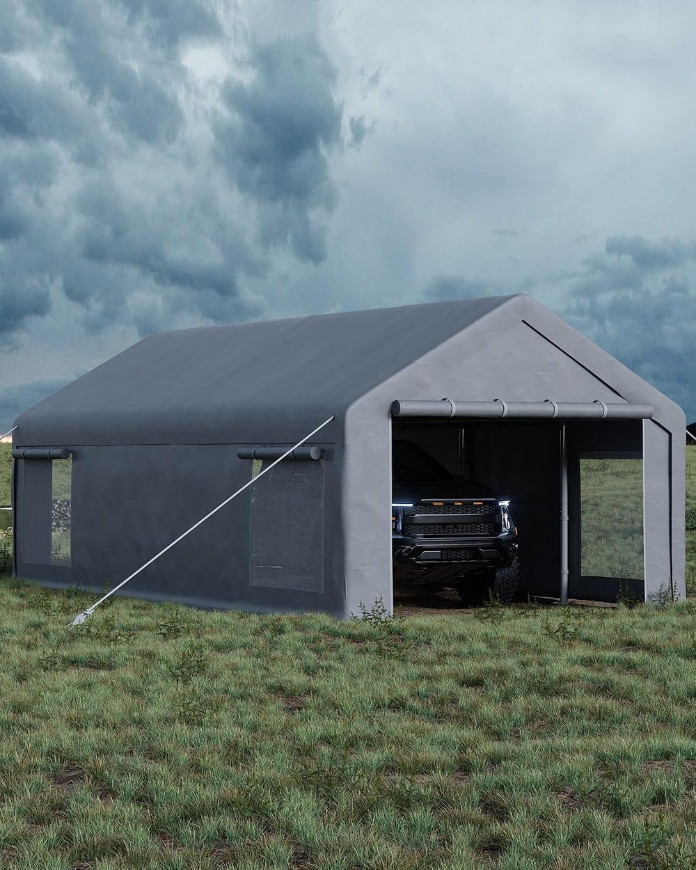 13x25 Ft Carport with 10 Sandbags, Car Port with 220g PE Tarp, 2 Roll-Up Door...