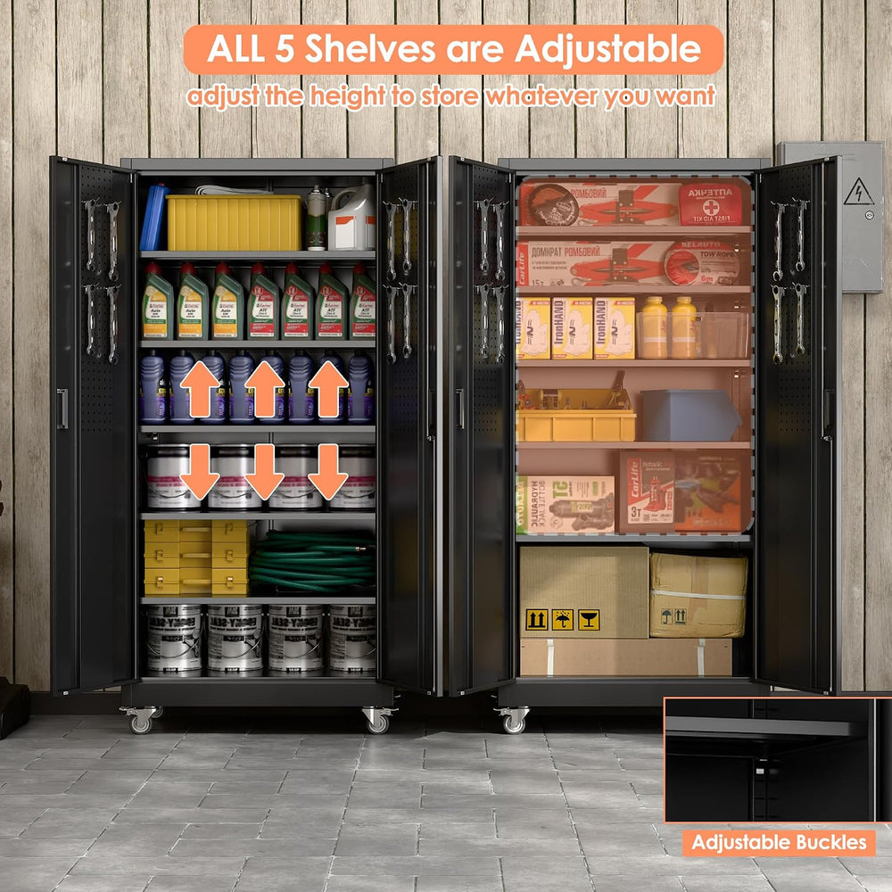 Aobabo Metal Garage Storage Cabinet with Wheels, 71" Tall Lockable Cabinet