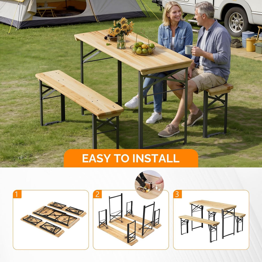 VINGLI 45 Inch Folding Picnic Tables with Benches Set, Weather-Resistant Wood...
