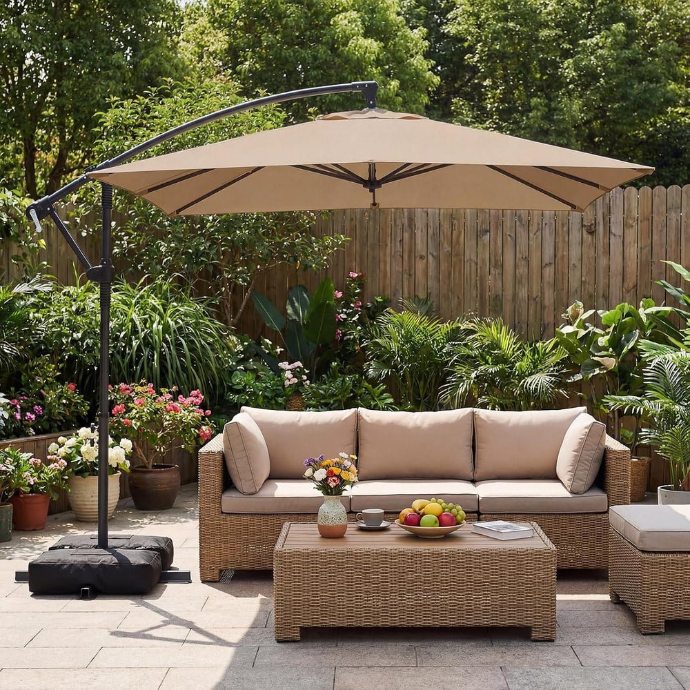 Tangkula 8x8 FT Patio Umbrella with Base Included, Square Offset Cantilever O...