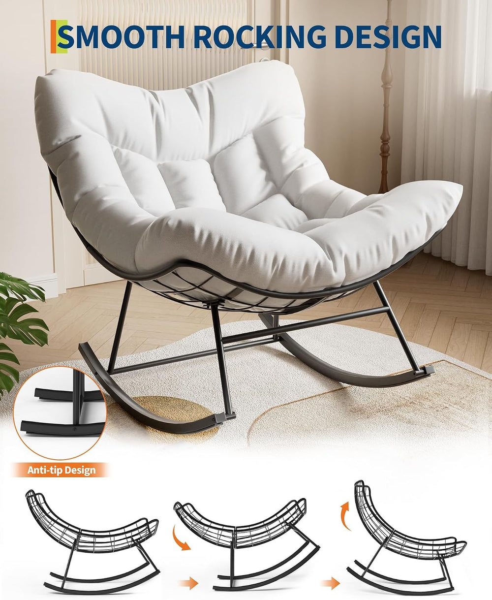 GarveeLife Outdoor Papasan Rocking Chair for Balcony Backyard Porch Bedroom