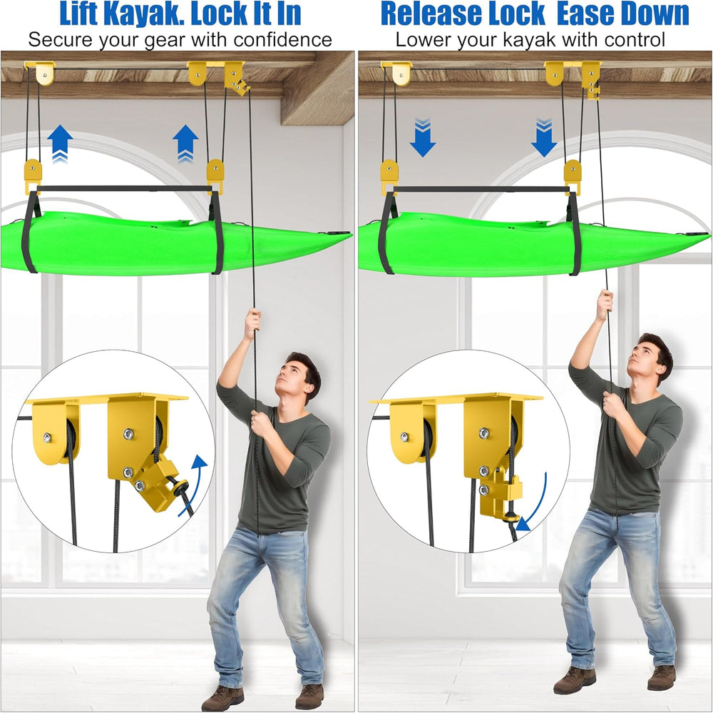 Kayak Pulley System for Garage, Self-Locking Ceiling Hoist for Canoe