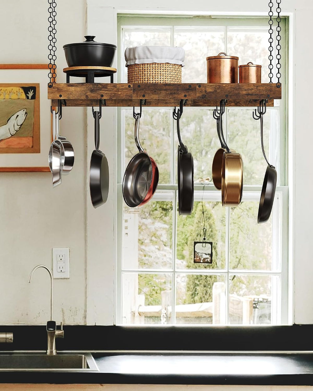 CHOEZON Hanging Pot Rack, Ceiling Wall Mounted Pot Rack for Kitchen, Industri...