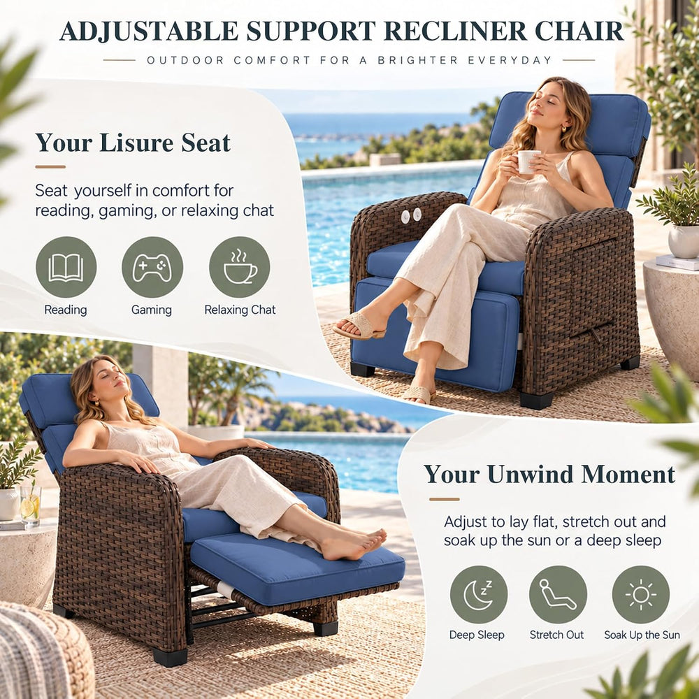 Restland Upgraded Outdoor Recliner with Independent Adjustable Back & Foot