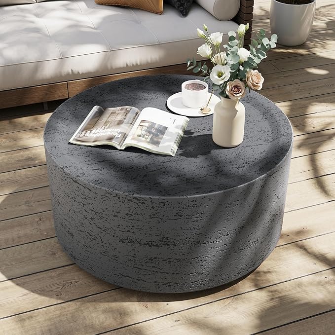 UPHA Outdoor Round Coffee Table, Small Modern Minimalist Accent Tables, Low L...