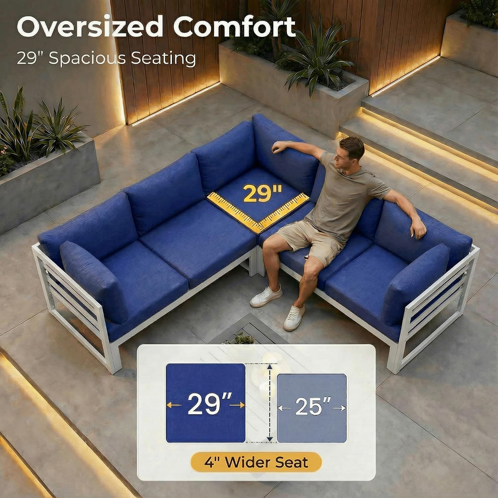 NICESOUL 6 Seat Oversized Modern Aluminum Patio Furniture Set, All Weather Ru...