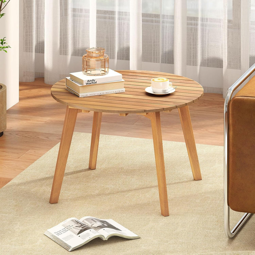 Tangkula Outdoor Side Table, 24.5 Inch Acacia Wood Round Accent Bistro Patio ...