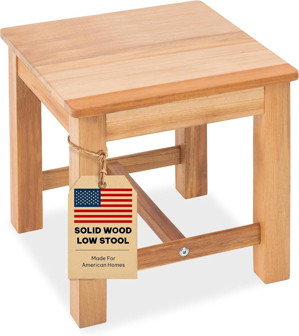 12" Wooden Step Stool, Small Wood Stool for Bathroom, Kitchen - White Oak