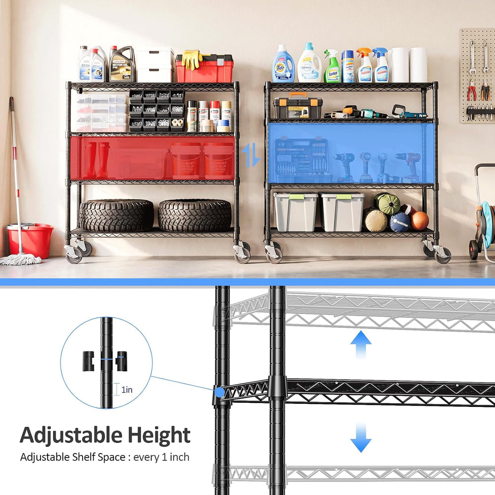 IZEUK 4-Tier Black Wire Shelving Unit with Wheels, Heavy Duty Storage Rack 14...