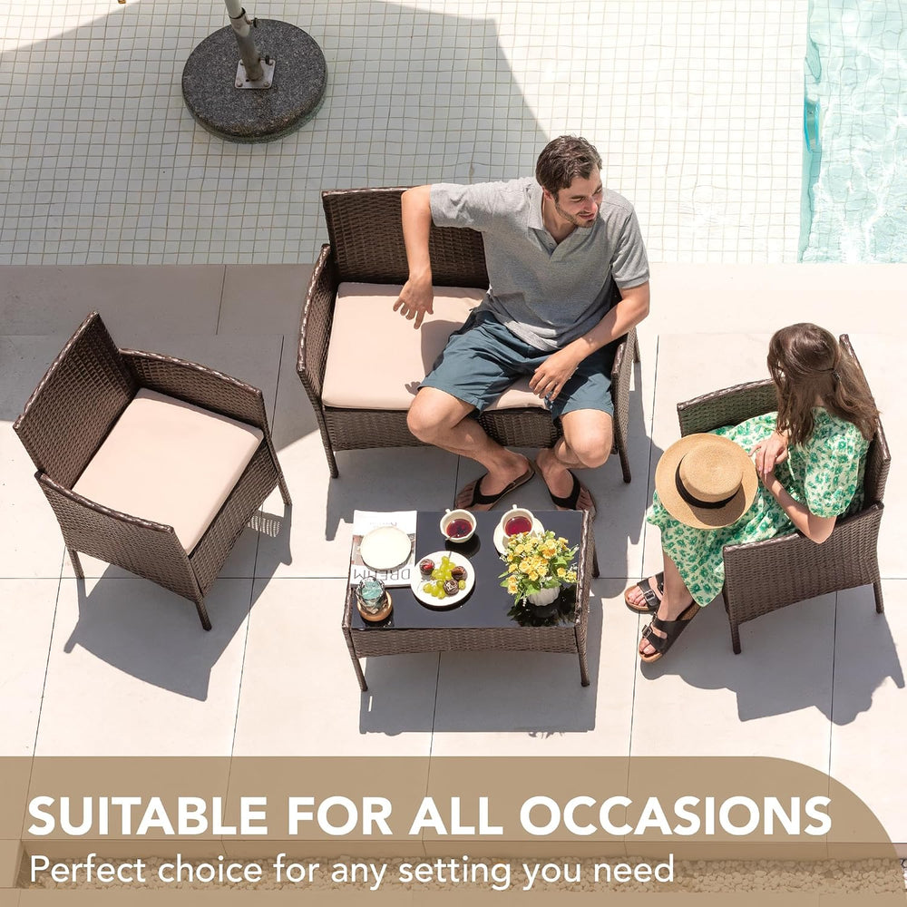 Devoko 4 Pieces Outdoor Patio Furniture Set, PE Rattan Wicker Chairs(Brown)