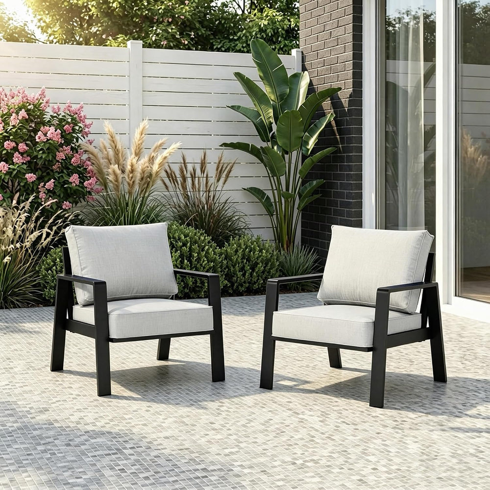 2 Pieces Aluminum Outdoor Armchair, Oversized Patio Couch, Modern Sofa All We...